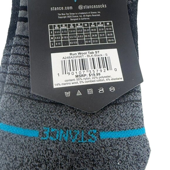 Stance Performance Run Wool Tab ST Low Cut Socks Black Grey Small A248A20RWT - Picture 4 of 11